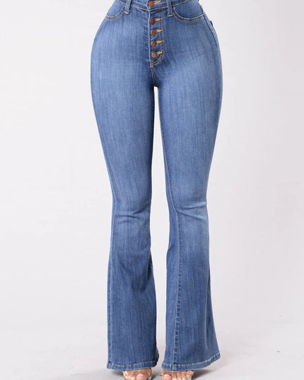Women's High Waist Bootcut Jeans with Skinny Fit and Hip-Lifting Design