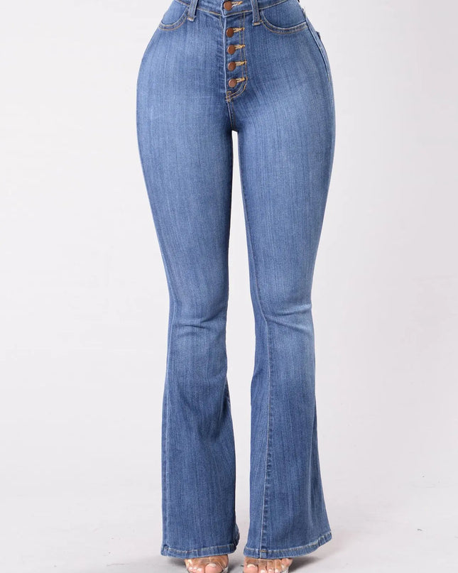 Women's High Waist Bootcut Jeans with Skinny Fit and Hip-Lifting Design
