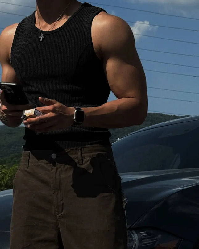 Men's Ribbed Sleeveless Tank Top - Breathable, Quick-Drying