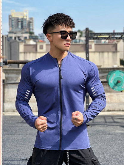 Men's Quick-Dry Long Sleeve Compression Jacket - Performance Activewear for Enhanced Mobility