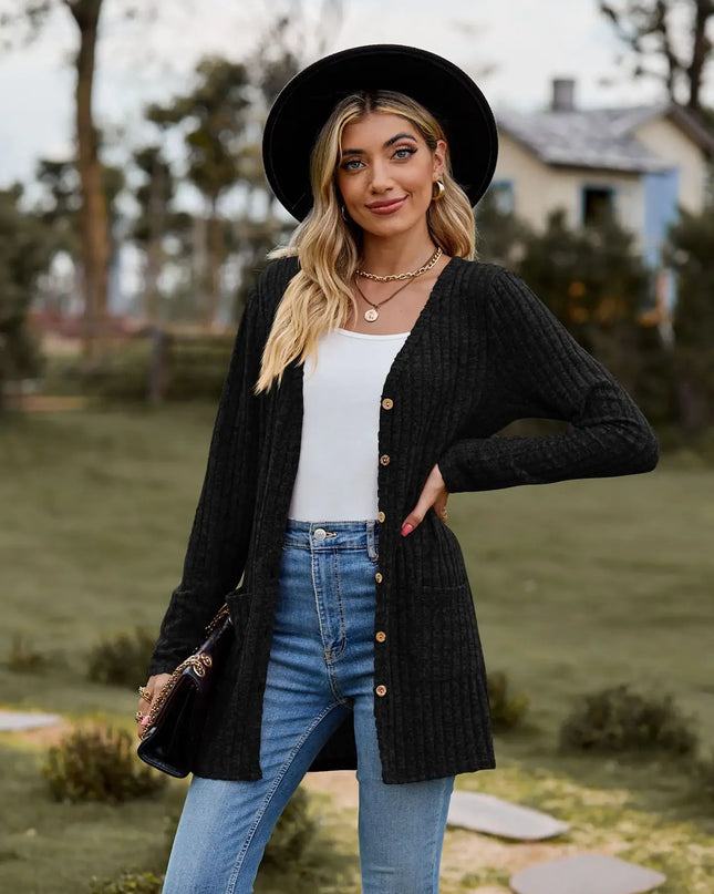 Women's Milled Pit Stripe Button-Front Long Sleeve Cardigan