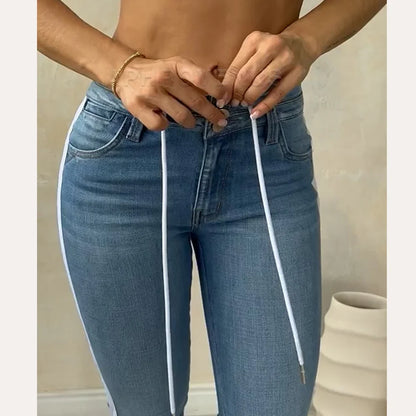 Women's Mid-Waisted Drawstring Skinny Jean
