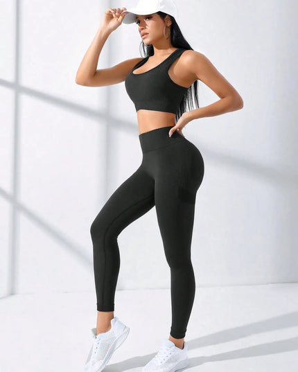Womens Two-Piece Seamless High-Stretch Workout Outfit Set