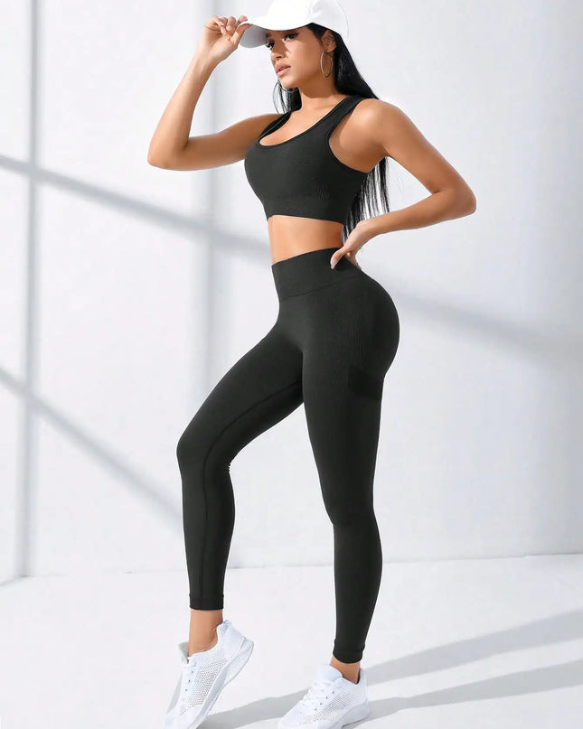 Womens Two-Piece Seamless High-Stretch Workout Outfit Set