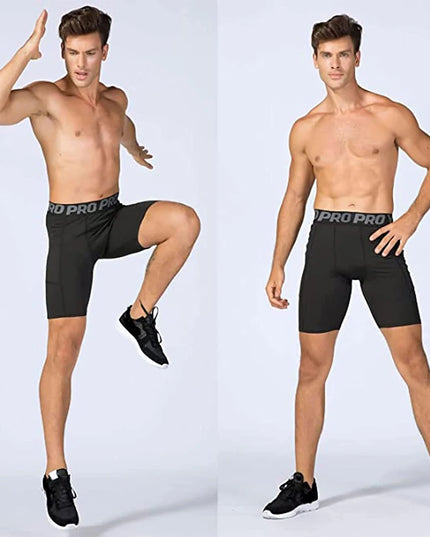 Men's Workout Compression Shorts with Side Pocket