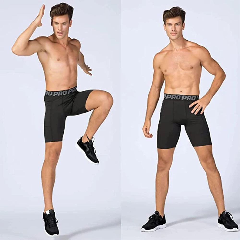 Men's Workout Compression Shorts with Side Pocket