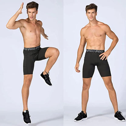 Men's Workout Compression Shorts with Side Pocket