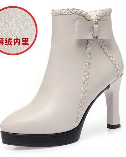 Velvet Stiletto Heel Ankle Boots for Women with Platform and Pointed Toe