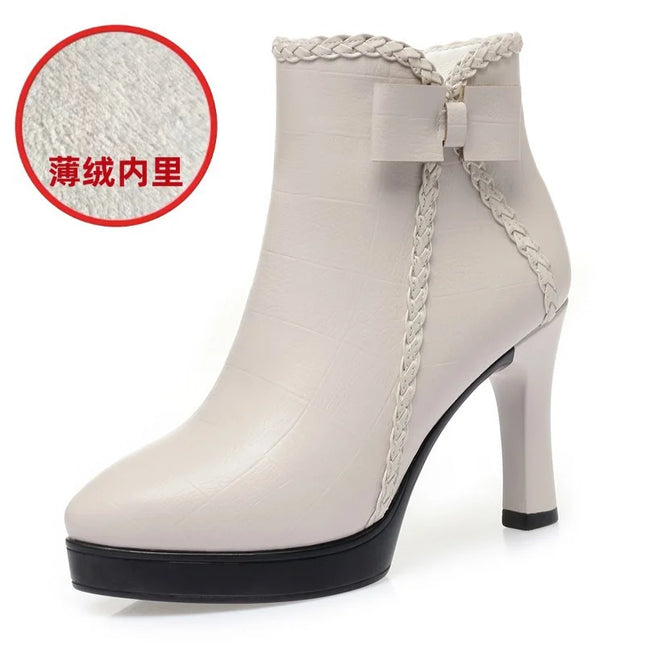 Velvet Stiletto Heel Ankle Boots for Women with Platform and Pointed Toe