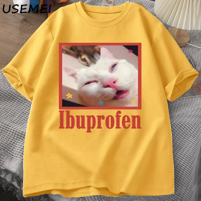 Unisex Ibuprofen Cat Meme Cotton Graphic T-Shirt - Funny Cat Lover Tee