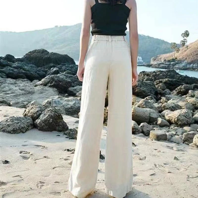 Elegant Women's High Waist Thin Wide Leg Pants