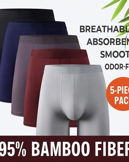 Men's Long Leg Boxer Briefs Multipack - 95% Bamboo Fiber & 5% Spandex