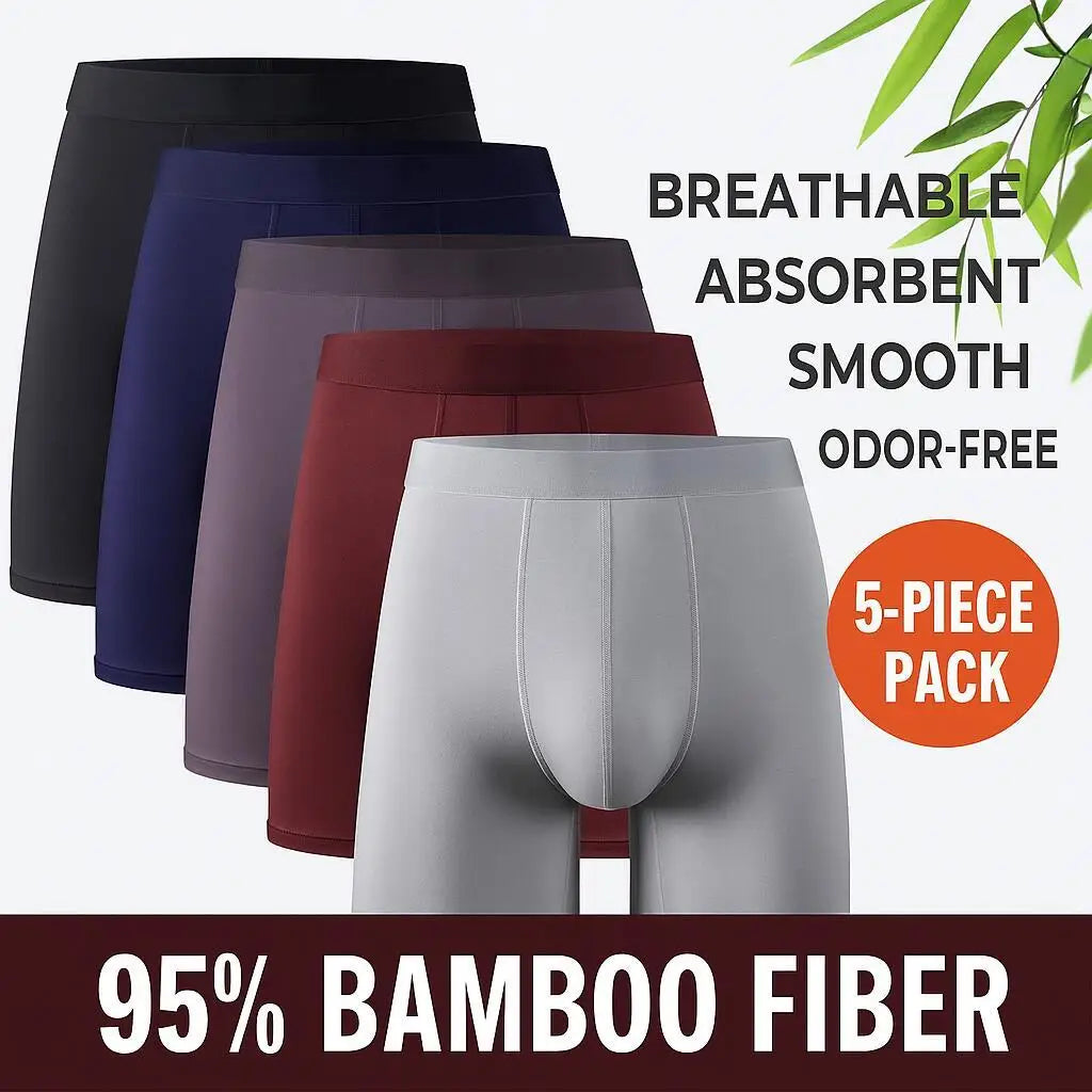 Men's Long Leg Boxer Briefs Multipack - 95% Bamboo Fiber & 5% Spandex
