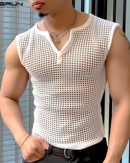 Men's Mesh V-Neck Transparent Tank Top