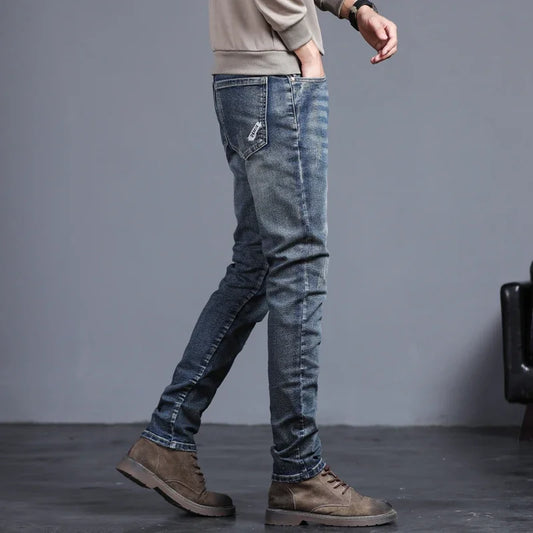 Men's Vintage Slim Fit Distressed Denim Jeans – Classic Retro Style Slim Pants