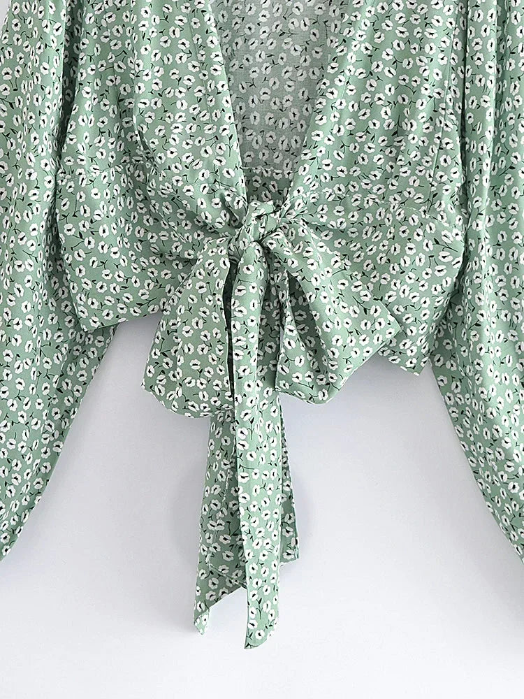 Vintage Women's Floral Print Rayon Blouse & Crop Shirt