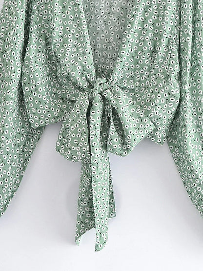 Vintage Women's Floral Print Rayon Blouse & Crop Shirt