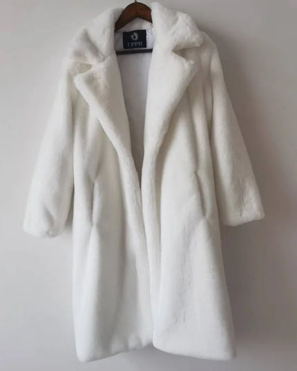 Women's Luxury Long Faux Fur Coat with Loose Lapel - Various Colors