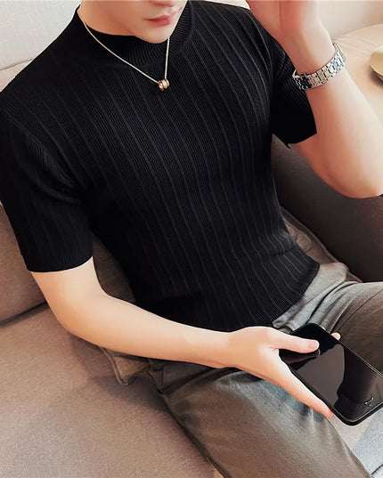 Men's Short Sleeve Slim Fit Knitted Elastic T-Shirt - Various Colors