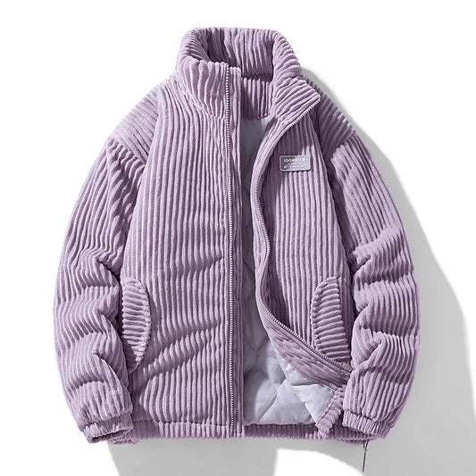 Men's Cotton Padded Corduroy Parka Jacket with Stand Collar