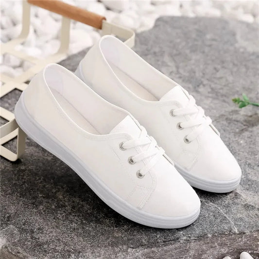 Lady's Classic Round Toe Canvas Lace-Up Sneakers - Comfortable & Stylish Women's Casual Shoes