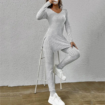 Women's Casual Two-Piece Knit Sweater and Elastic Waist Pants Set
