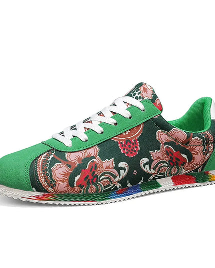 Men's Lightweight Flat Sneakers with Floral Print Design