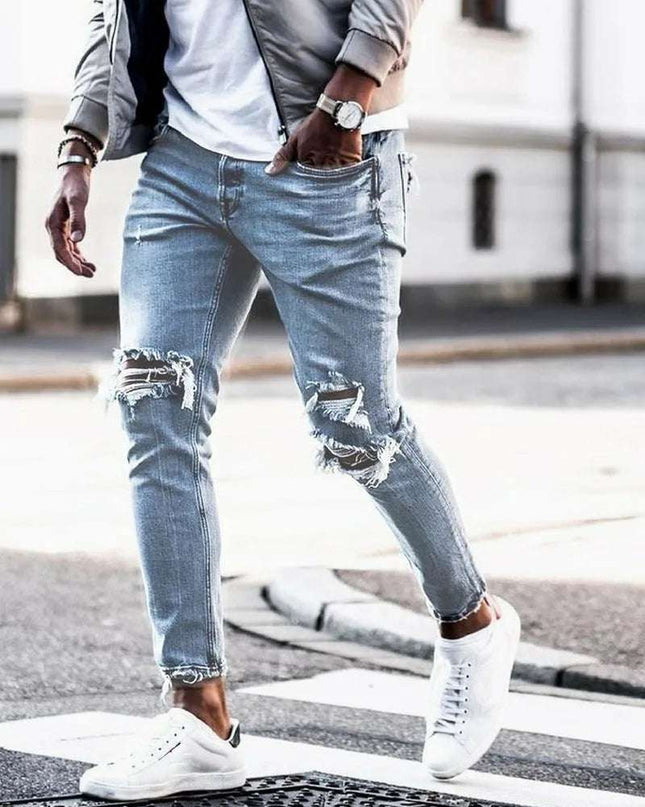 Men's Slim Fit Distressed Denim Stretch Jeans