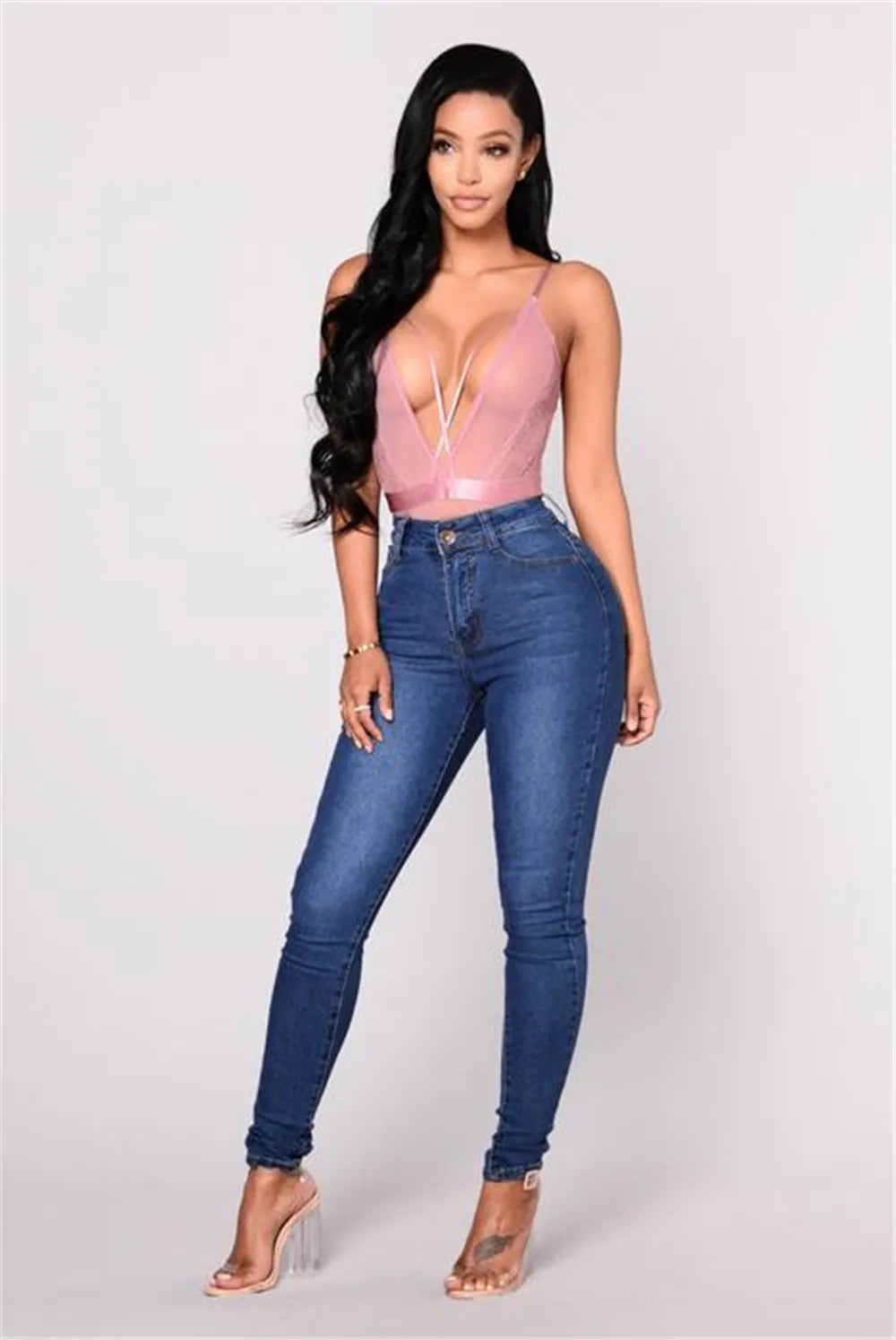 Women's High Waist Stretch Skinny Jeans - Slim Fit Denim Pants for Women