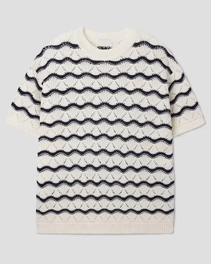 Men's Knit Jacquard Striped Hollow-Out Casual T-Shirt