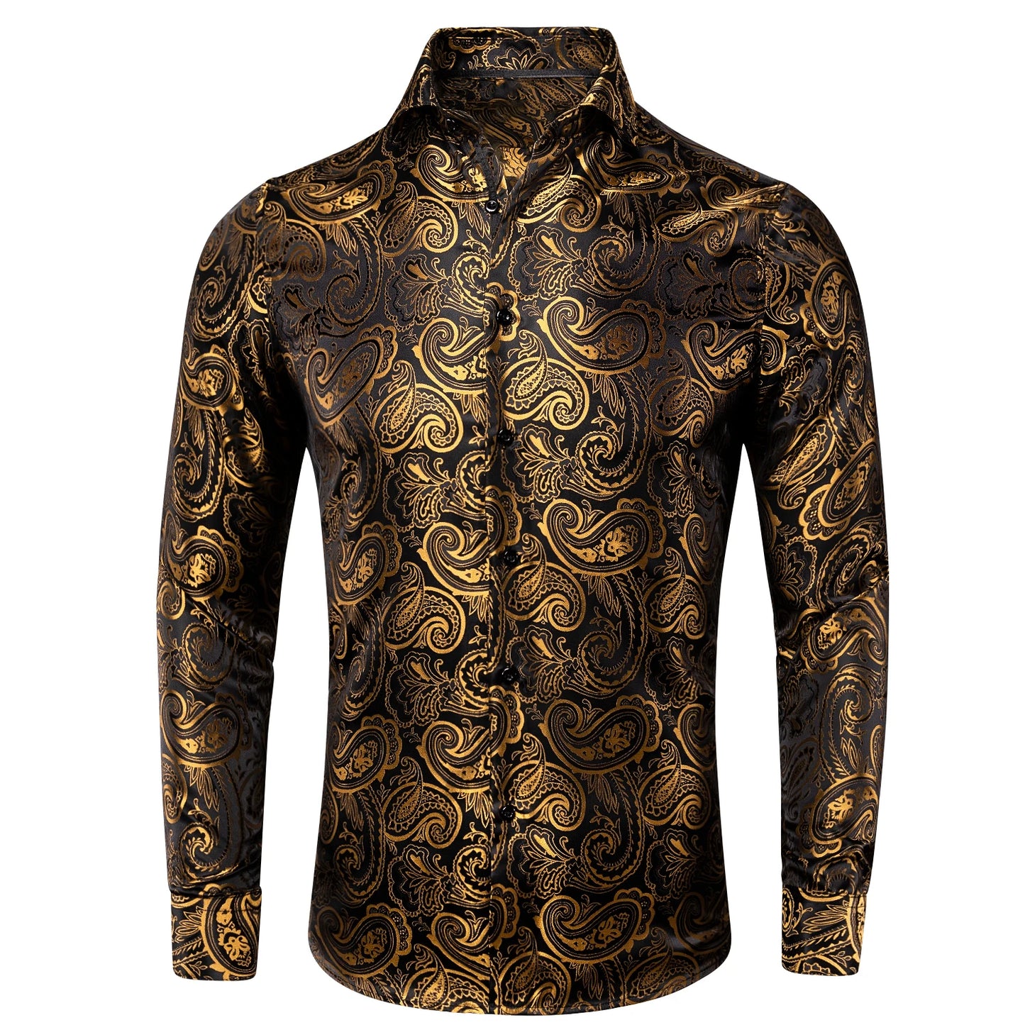 Luxury Gold Men's Silk Jacquard Lapel Shirt