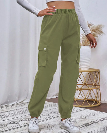 Women's Relaxed Fit Cargo Pants with Elastic Waist and Multiple Pockets