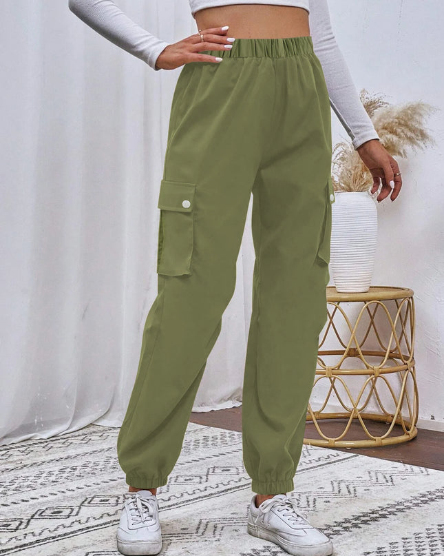 Women's Relaxed Fit Cargo Pants with Elastic Waist and Multiple Pockets