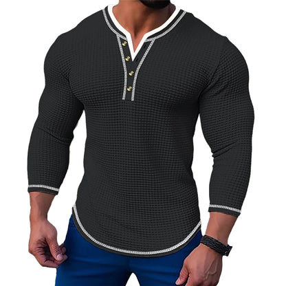 Men's Slim Fit Long Sleeve V-Neck Henley