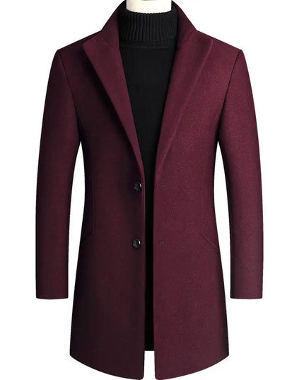 Slim Fit Woolen Windbreaker Long Coat for Men