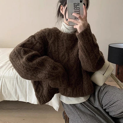 Women's Thickened Warm Cropped Knitted Sweater