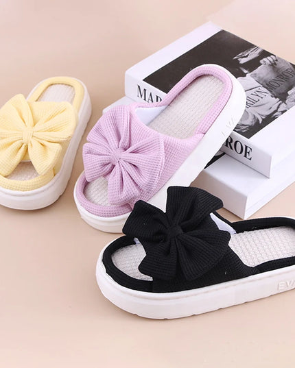 Women's Bowknot Slippers - Thick Sole, Non-Slip Indoor Shoes