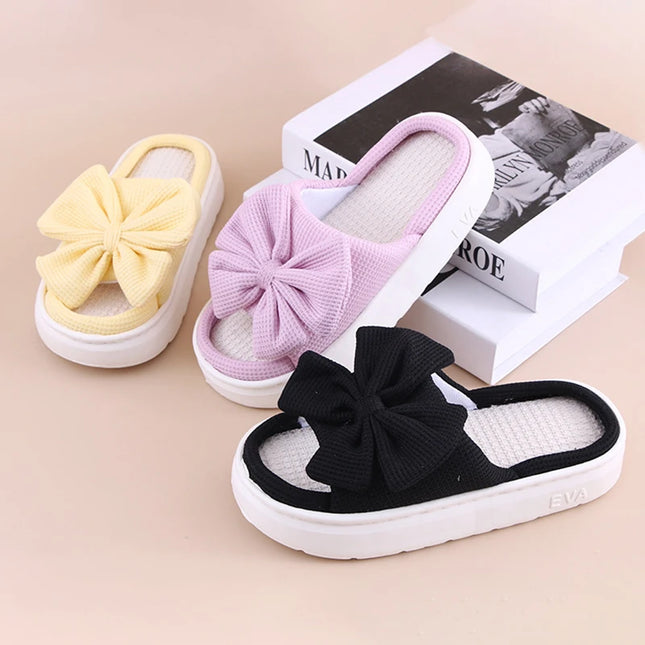 Women's Bowknot Slippers - Thick Sole, Non-Slip Indoor Shoes