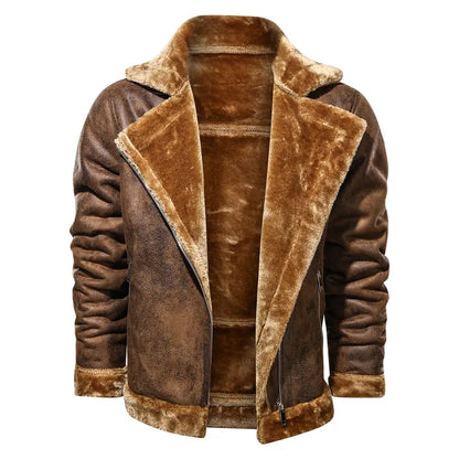 Men's Retro Thick Faux Fur Leather Jacket