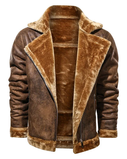 Men's Retro Thick Faux Fur Leather Jacket