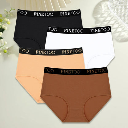 Women's 4-Piece Cotton High-Waist Seamless Breathable Elastic Underwear