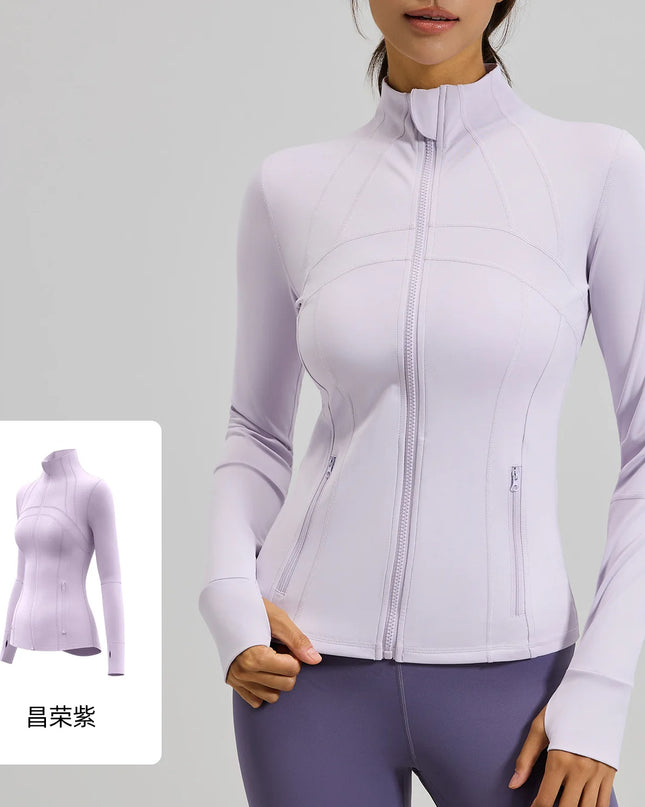 Women's Quick Dry Stand Collar Fitness Jacket - Slim Fit with Zipper Pocket