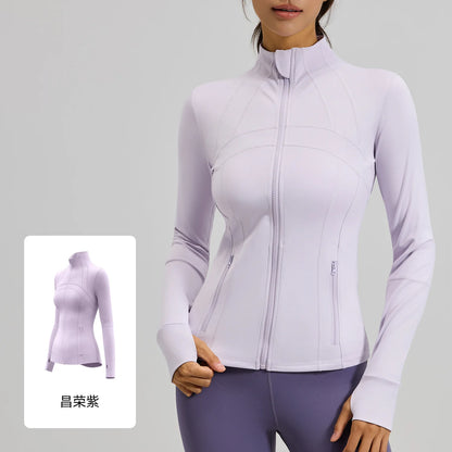 Women's Quick Dry Stand Collar Fitness Jacket - Slim Fit with Zipper Pocket