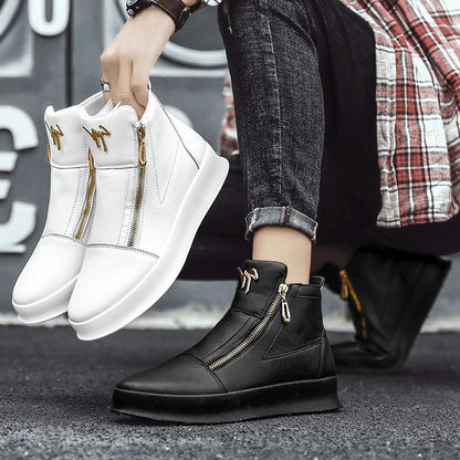 Men's Zippered High-Top Faux Leather Sneakers