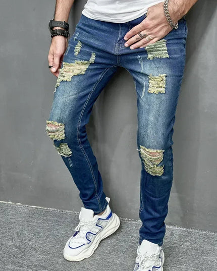 Men's Casual Skinny Ripped Denim Jeans - Stylish Slim Fit Trousers