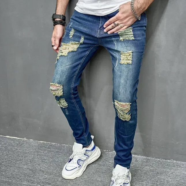 Men's Casual Skinny Ripped Denim Jeans - Stylish Slim Fit Trousers