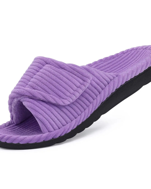 Women's Adjustable Open Toe Slippers with Corduroy Material