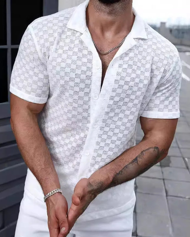 Men's Breathable Lace Hollow-Out Casual Shirt