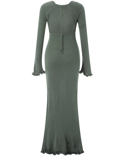 Women's Knitted Backless Bodycon Dress with Ruffle Trim