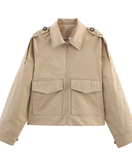 Women's Long Sleeve Casual Jacket with Front Zip Pockets